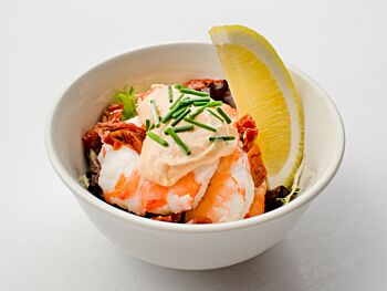 King Prawn Cocktail with Sunblush Tomato on a Bed of Mixed Leaves and Chives