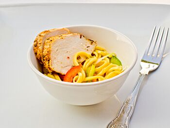 Cajun Spiced Chicken with soft noodles