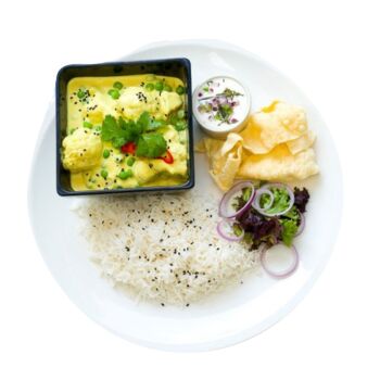 Cauliflower and Pea Korma with Rice Menu