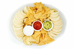 A selection of Nachos with Crisps and Pringles