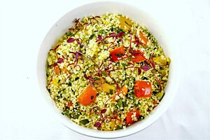 Platter of Lemon Couscous Salad with Grilled Mediterranean Vegetables